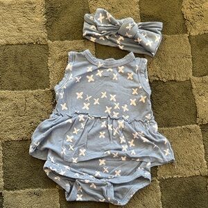 Charming Blue Baby Romper and Headband Set